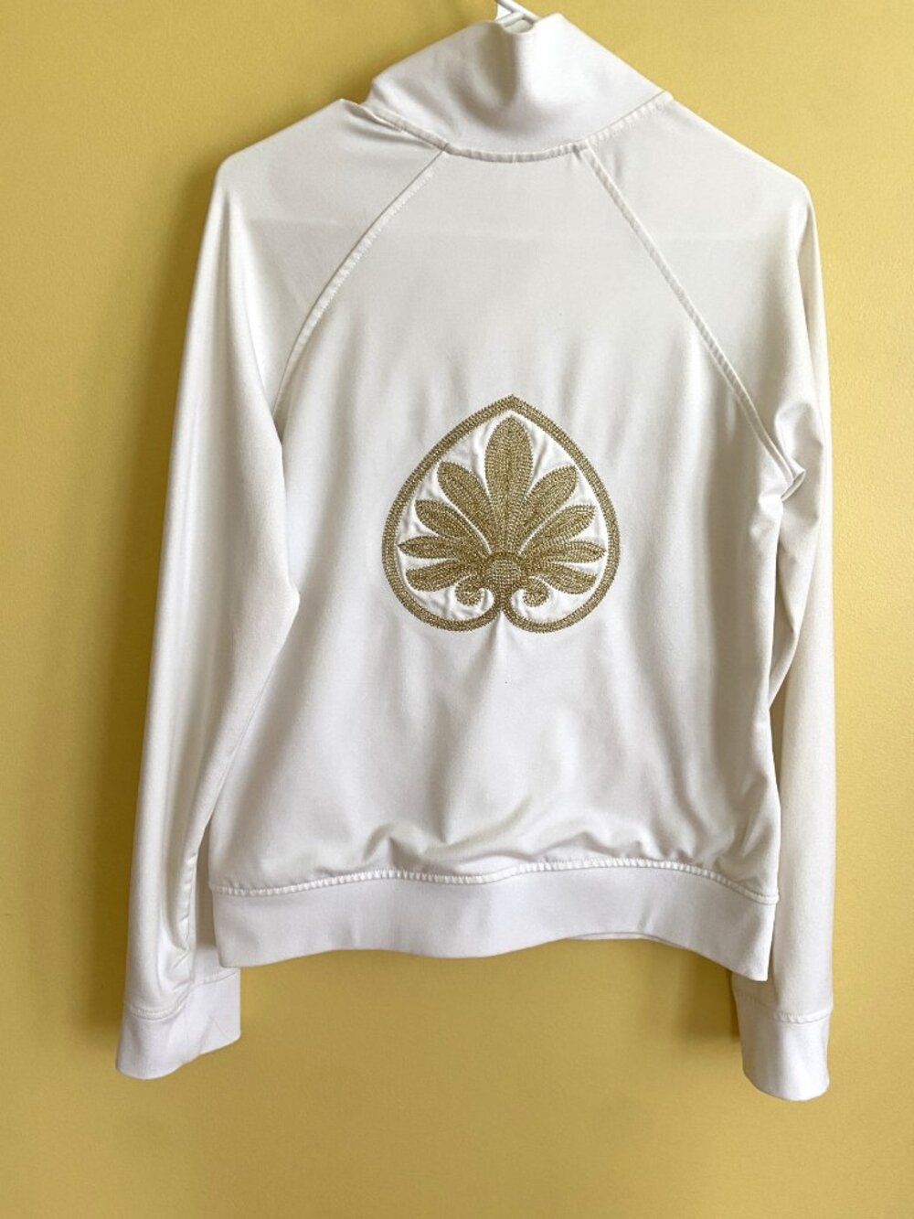 Old Navy Full Zip Stand Collar performance jacket white gold lotus embroidery